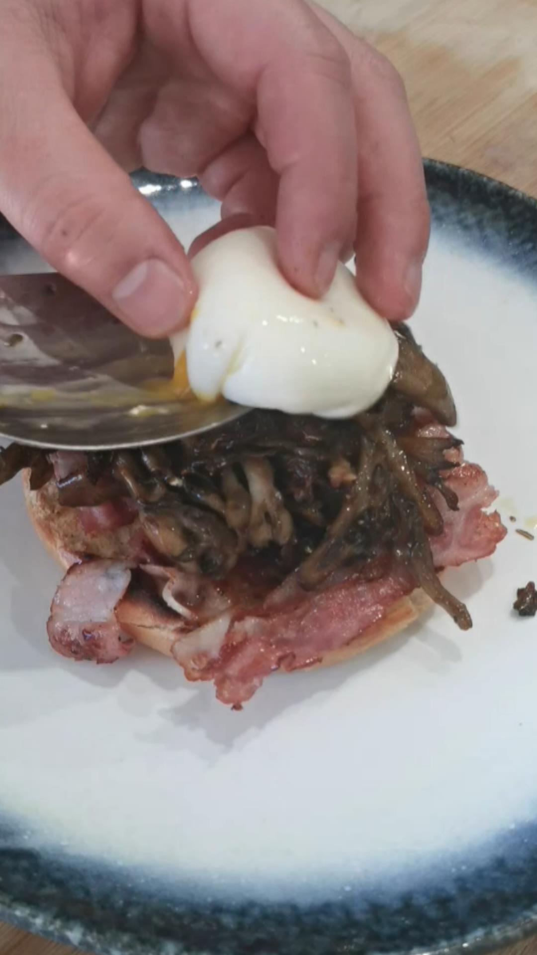 Eggs Benedict Bagel w/ Maitake Mushrooms