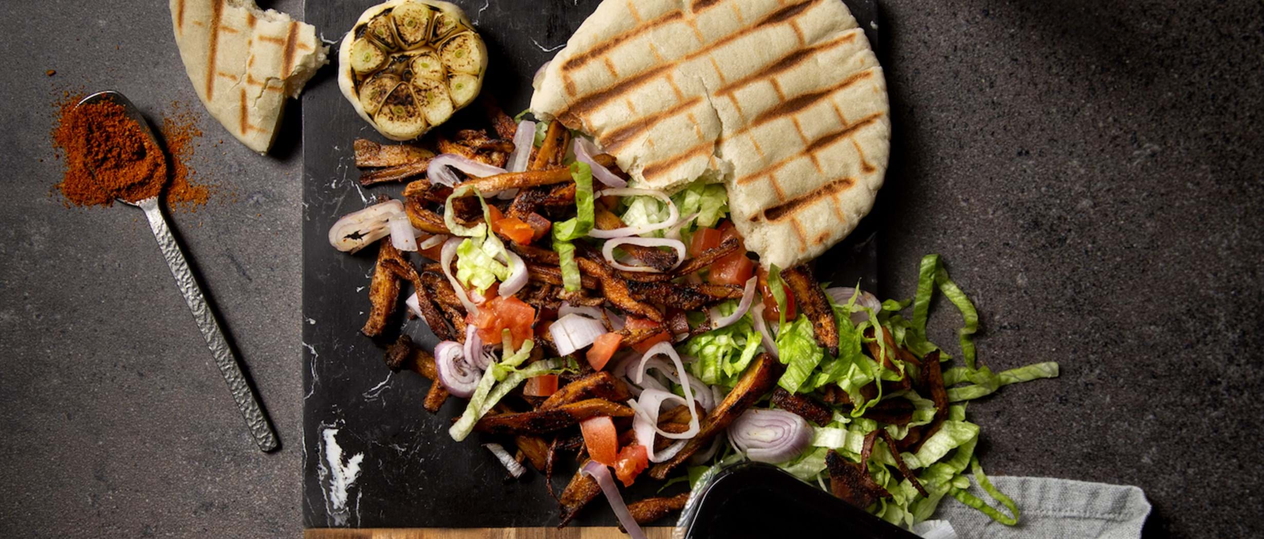 Pita-Brötchen mit M. Eryngii-Shoarma