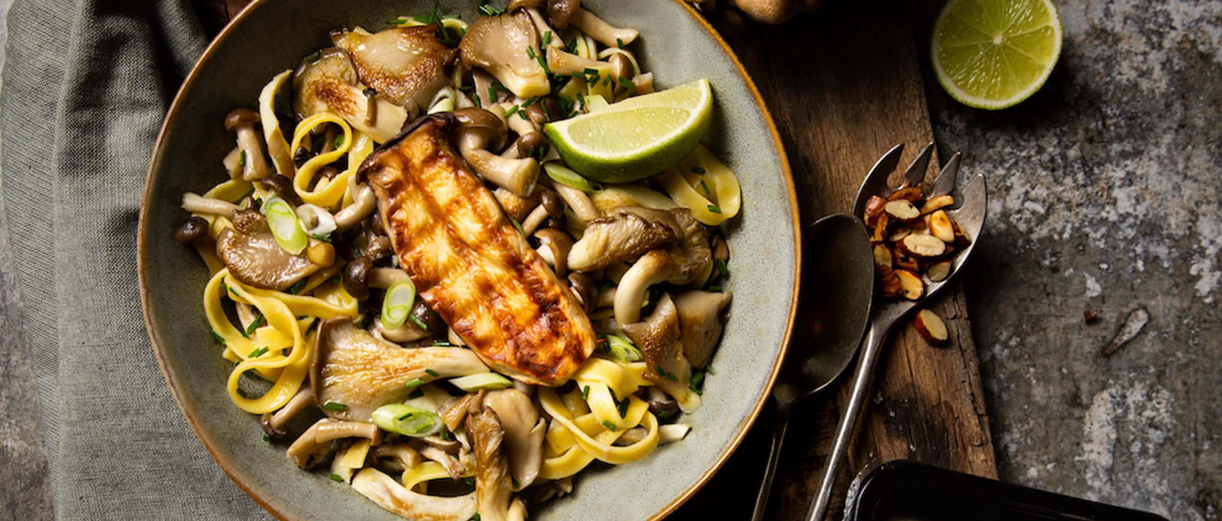 Tagliatelle with M. Oyster mushroom, M. Eryngii and M. Shimeji